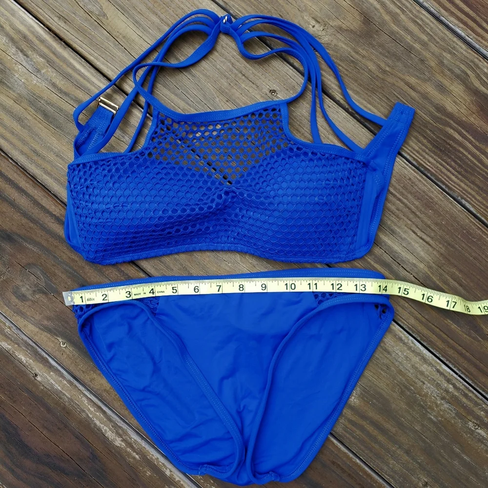 La Blanca All Meshed Up Hipster 2 Piece Swimsuit 8 Cobalt Blue strappy swim